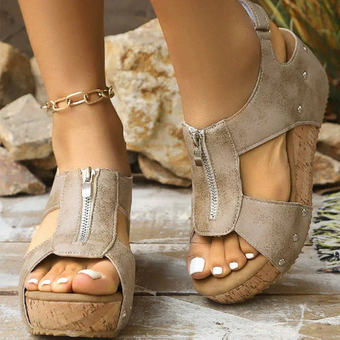 Barbara | Trendige Keilabsatz-Sandalen mit offener Zehe für Damen