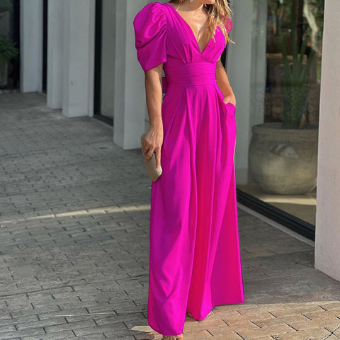 Kameron | Jumpsuits mit tiefem V-Ausschnitt und weitem Bein für Damen
