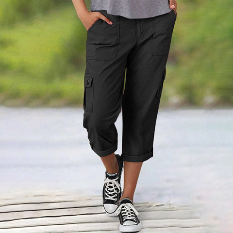 Danny | Capri Cargohose mit Taille und Falten unten und mehreren Taschen