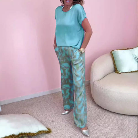 Mika | 2-teiliges Set: Top & Bedruckte Weite Hose