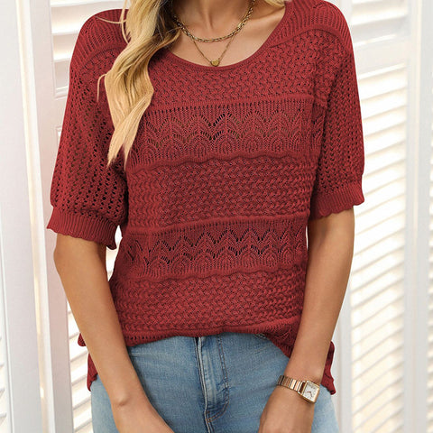 Lillie | Runder Halsausschnitt Damen Kurzarm Pullover mit Ausschnitt
