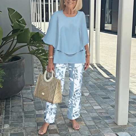 Mariana | Gedruckte Hose und Rundhals-Top-Set