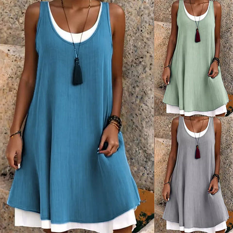 Fretel | Damen lässiges ärmelloses Fake-Zweiteiler-Tanktop für den Alltag